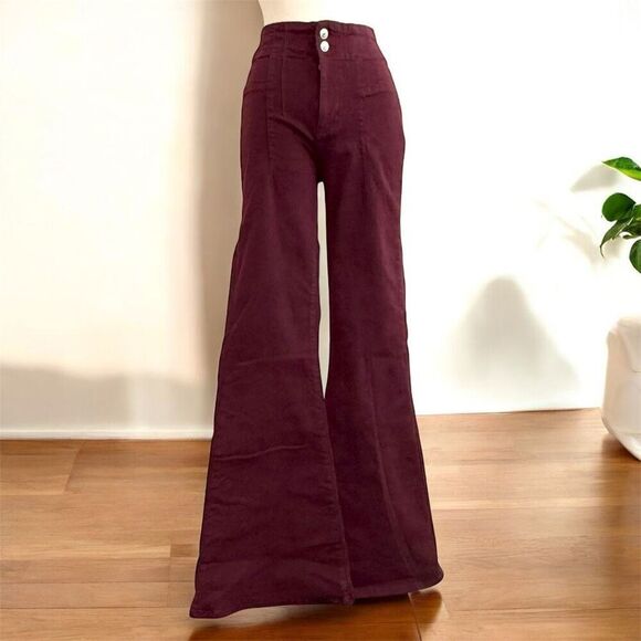 Forever 21 High Rise Waisted Jeans Flare Bellbottom Burgundy Red 28” - Picture 2 of 10